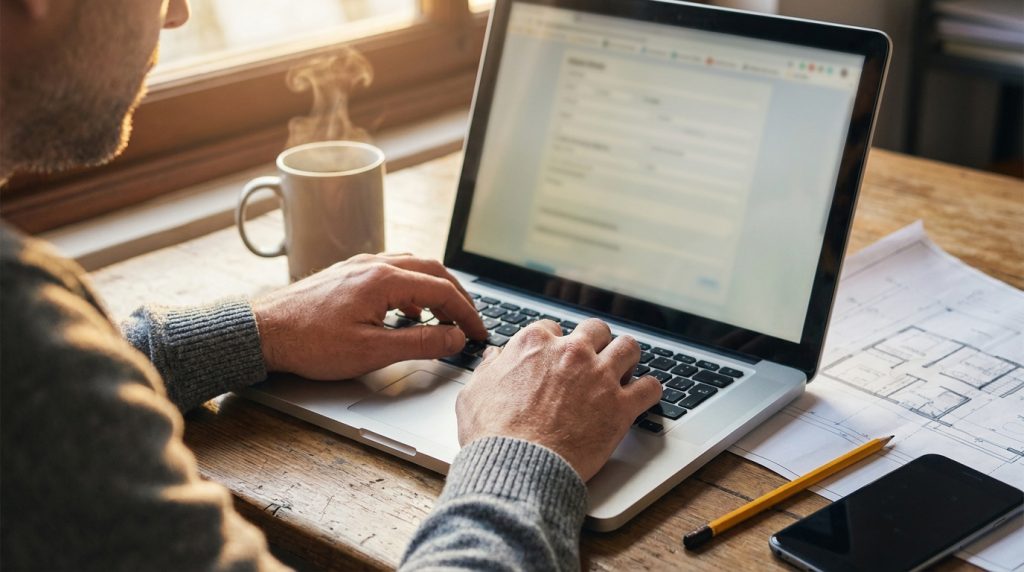 Wypełnianie formularza świadectwa energetycznego online na laptopie