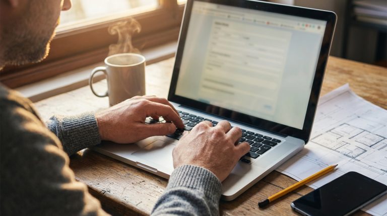 Wypełnianie formularza świadectwa energetycznego online na laptopie