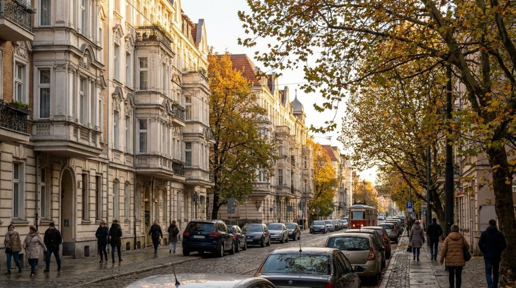 Najem okazjonalny Poznań: ulica z kamienicami na Jeżycach