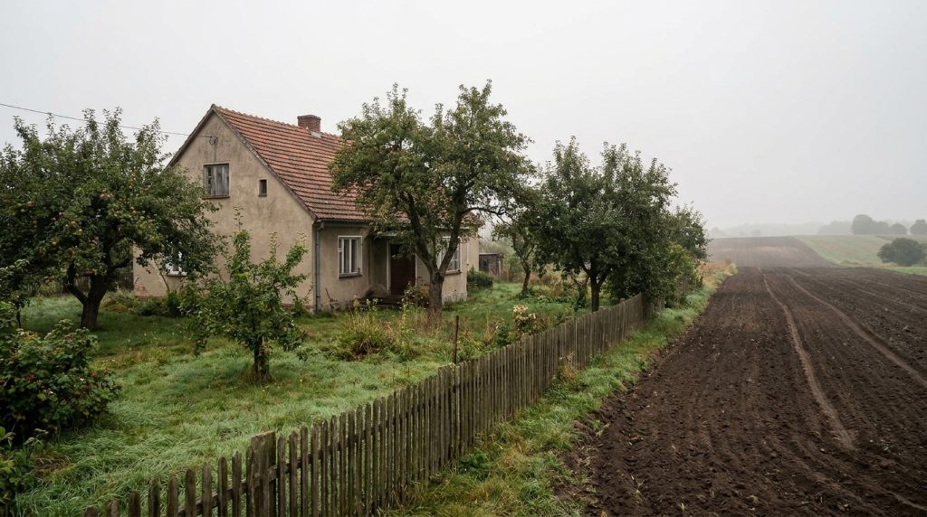 Istniejący dom z ogrodem przy polu uprawnym, co z domem w strefie otwartej planu ogólnego