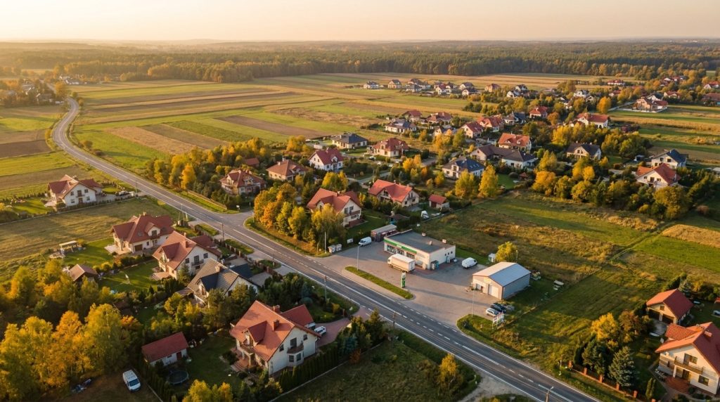 Podkrakowska wieś z zabudową jednorodzinną i usługową, czyli różne strefy planistyczne w planie ogólnym